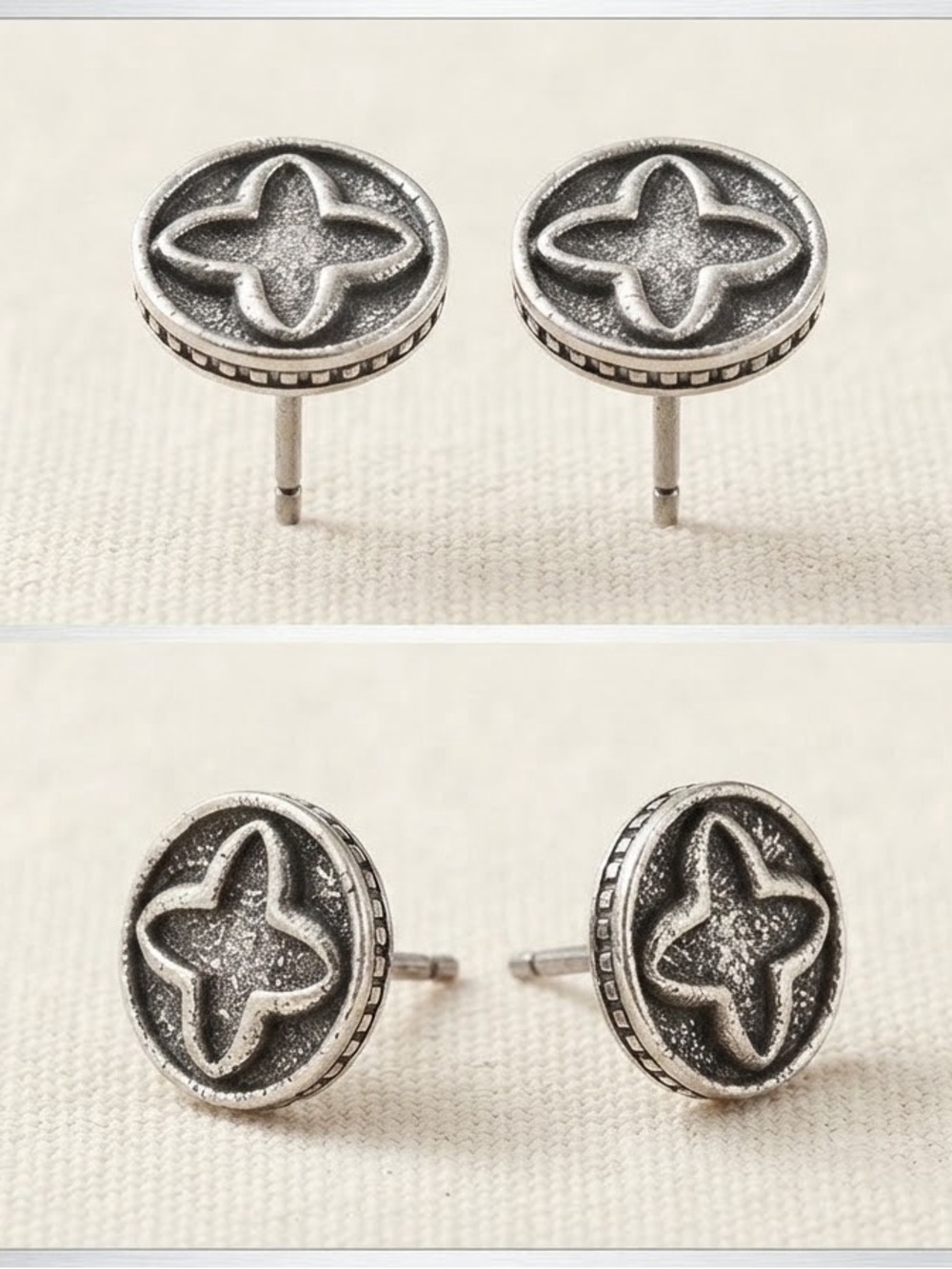 Antique Silver-Tone Starburst Stud Earrings